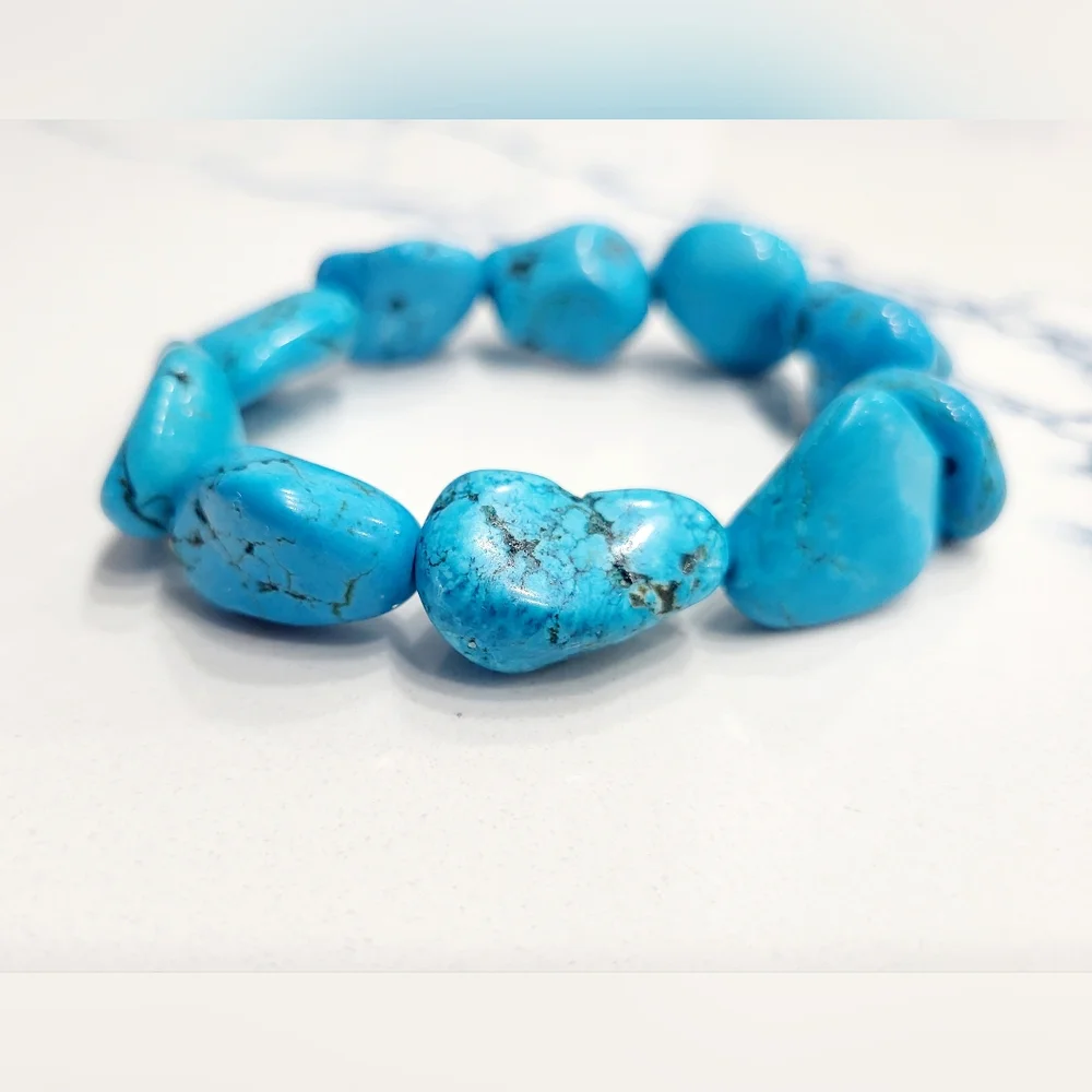 Turquoise Nugget Stretch Bracelet - Picture 12 of 13